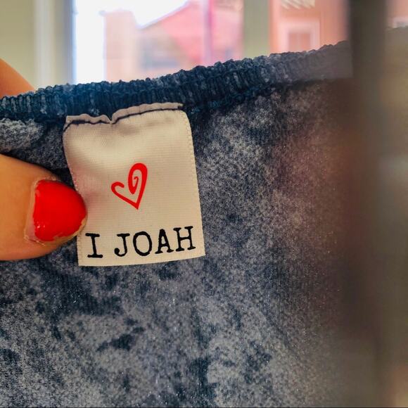 I LOVE JOAH Blue White Printed Off Shoulder Ruffle Tube Top Slit Maxi Dress M - Picture 6 of 9